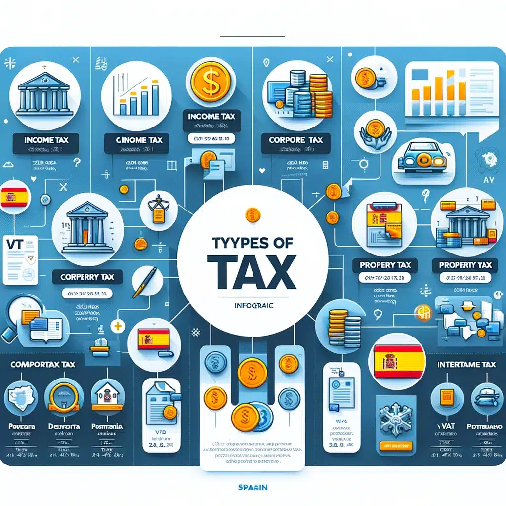 Impuestos que se pagan en España. Representación en imágenes de los tipos de impuestos.